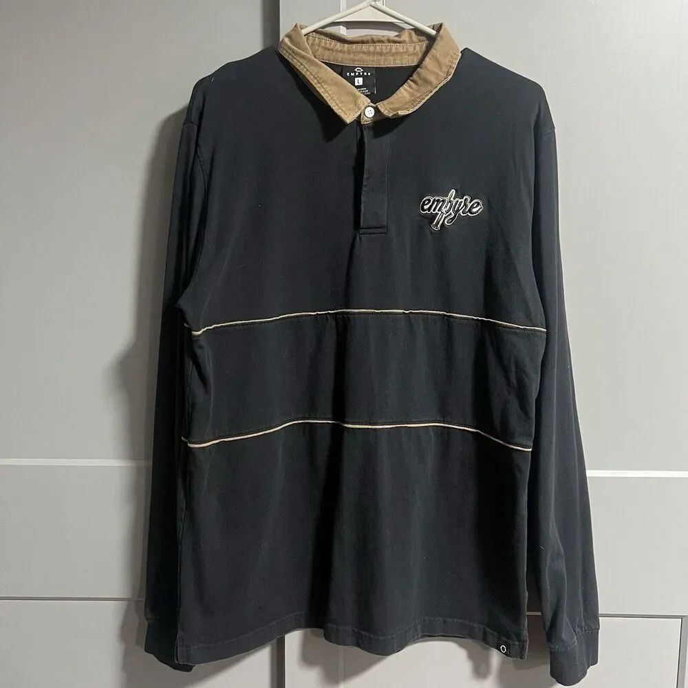 Empyre Mens Nail Logo Long Sleeve Polo T-Shirt Black/Brown Size Large